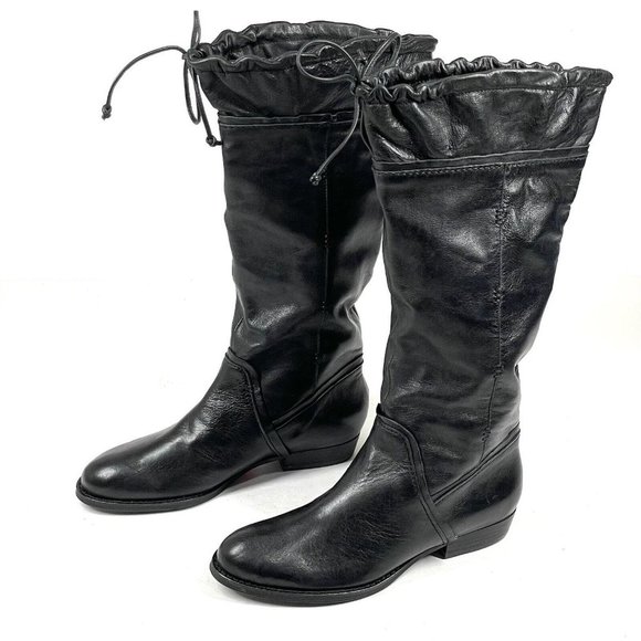 B Makowsky Boots Size‎ 6.5 M Savannah Black Leather Slouchy Tie Tall Riding - Picture 4 of 12